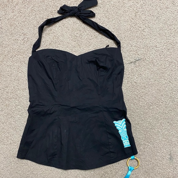 Lucky 13 Vintage Pinup Bombshell Style Tiki Sweetheart Black Halter Top M - Picture 1 of 4